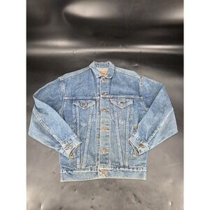 Vintage Levis Denim Jean Trucker Jacket Men's Large Blue Made USA 57508-0218 90s